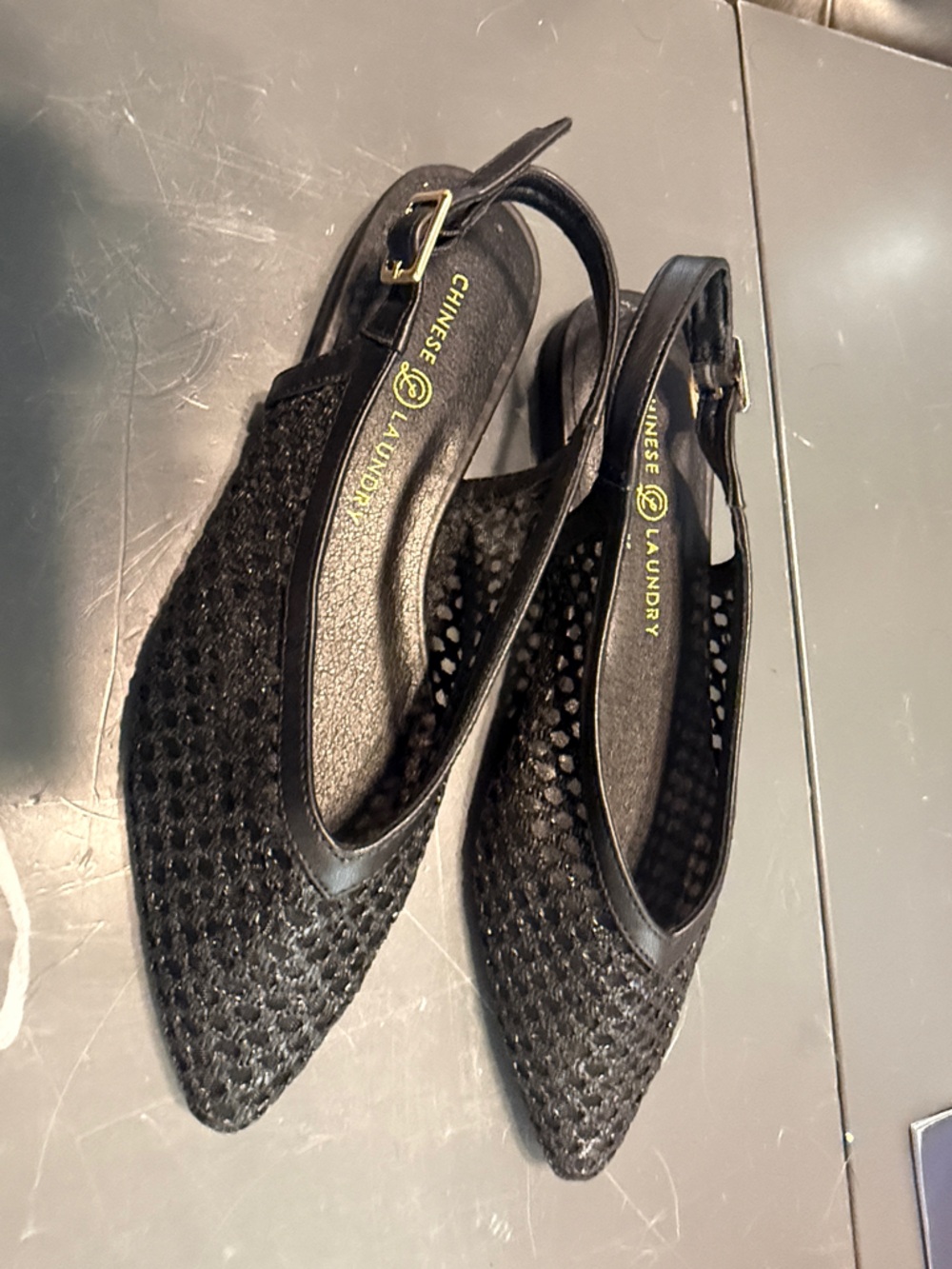 Chinese Laundry Black Woven Slingback Pointed Flats